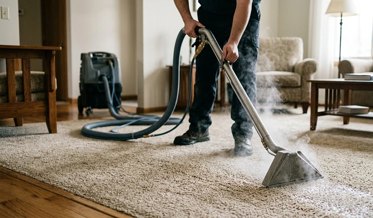 Professional carpet cleaning machine in action